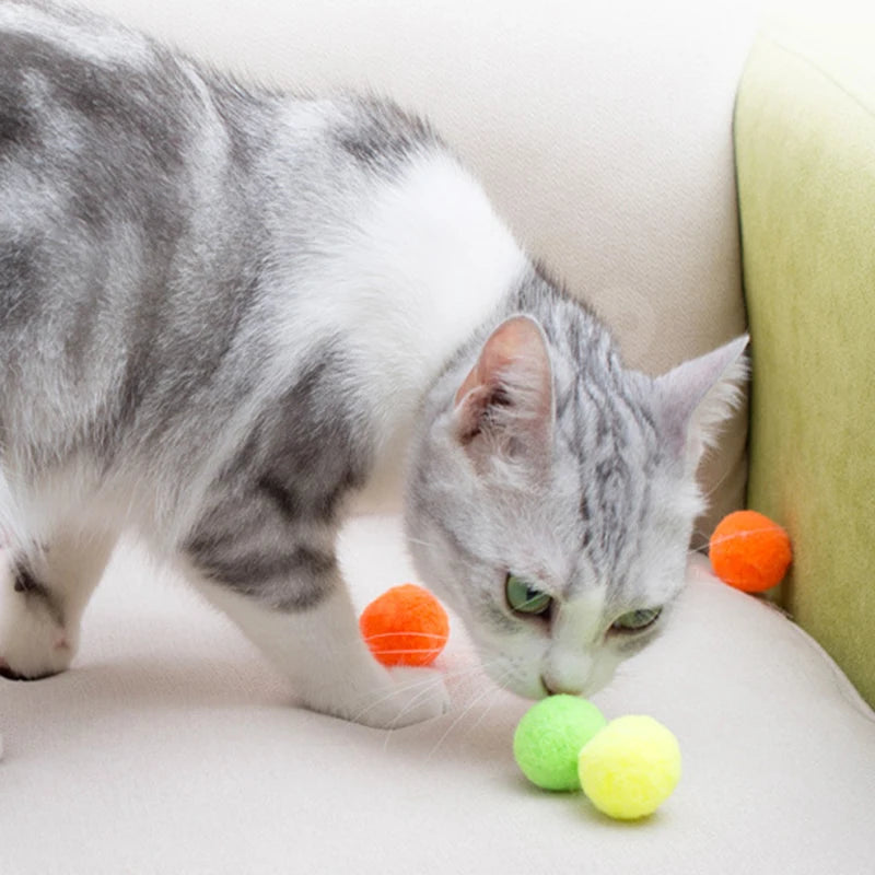 50/100 pcs Cute Funny Cat Toys Stretch Plush Ball Cat Toy Ball Creative Colorful Interactive Cat Pom Pom Cat Chew Toy