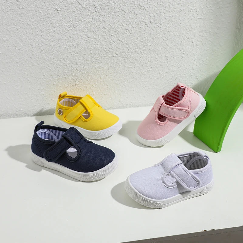 Toddler Girls T-Strap Canvas Sneakers for Little Kids Classic Shoes