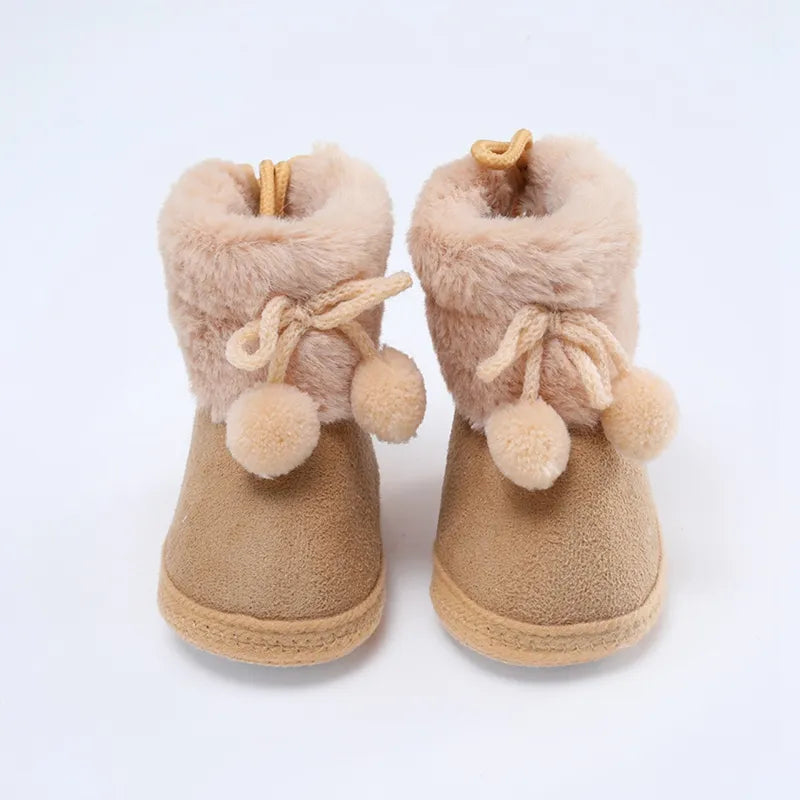 Baywell Winter Furry Snow Boots - Soft Sole First Walkers Shoes for Baby Girls 0-18 Months