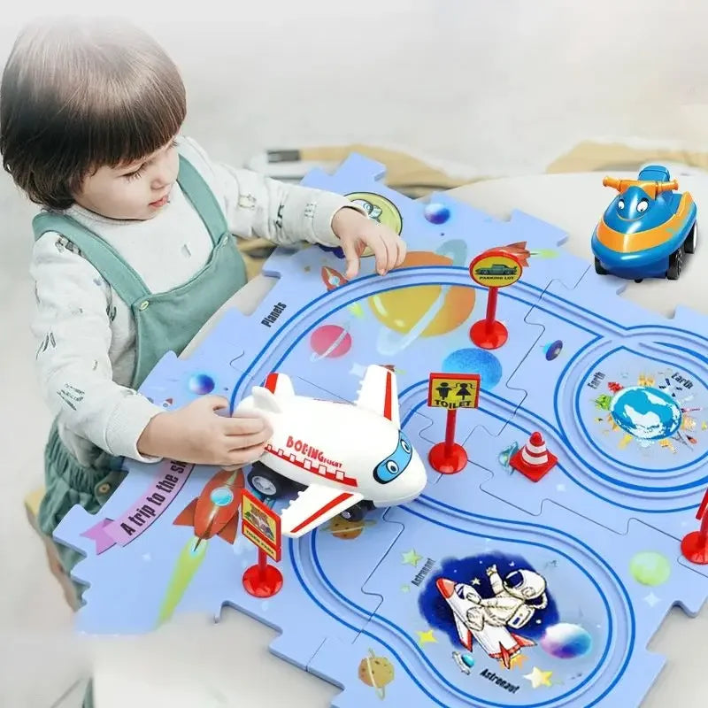 Children's Educational Puzzle Track Car Kids Logic Board Game Jigsaw Diy Puzzles Electric Race Car Track Toys Slot Rail Toys