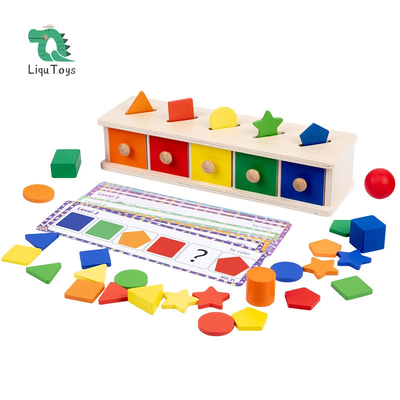 Montessori Toys Wooden Color Shape Sorting Box Game Geometric Matching Blocks Early Learning Educational Toy Gift for 3 4 5 Year