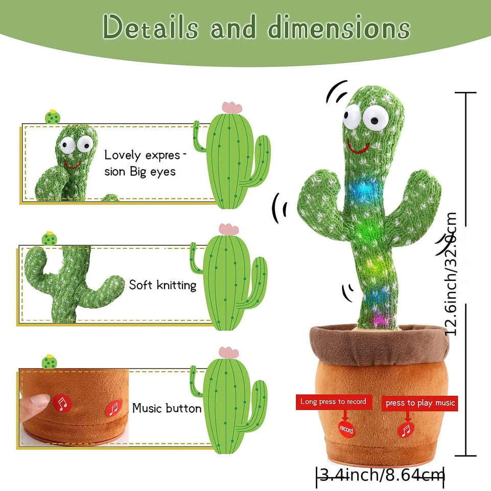 Dancing Cactus Repeat Talking Toy Electronic Plush Toys Can Sing Record Lighten USB Early Education Funny Gift Interactive Bled