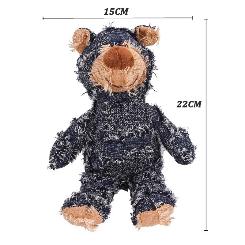 Patchwork Cute Bear Pet Plush Toys Funny Sounding Interactive Dog Toys Puppy Bite Resistant Molar Chew Teeth Cleaning Dog Toys