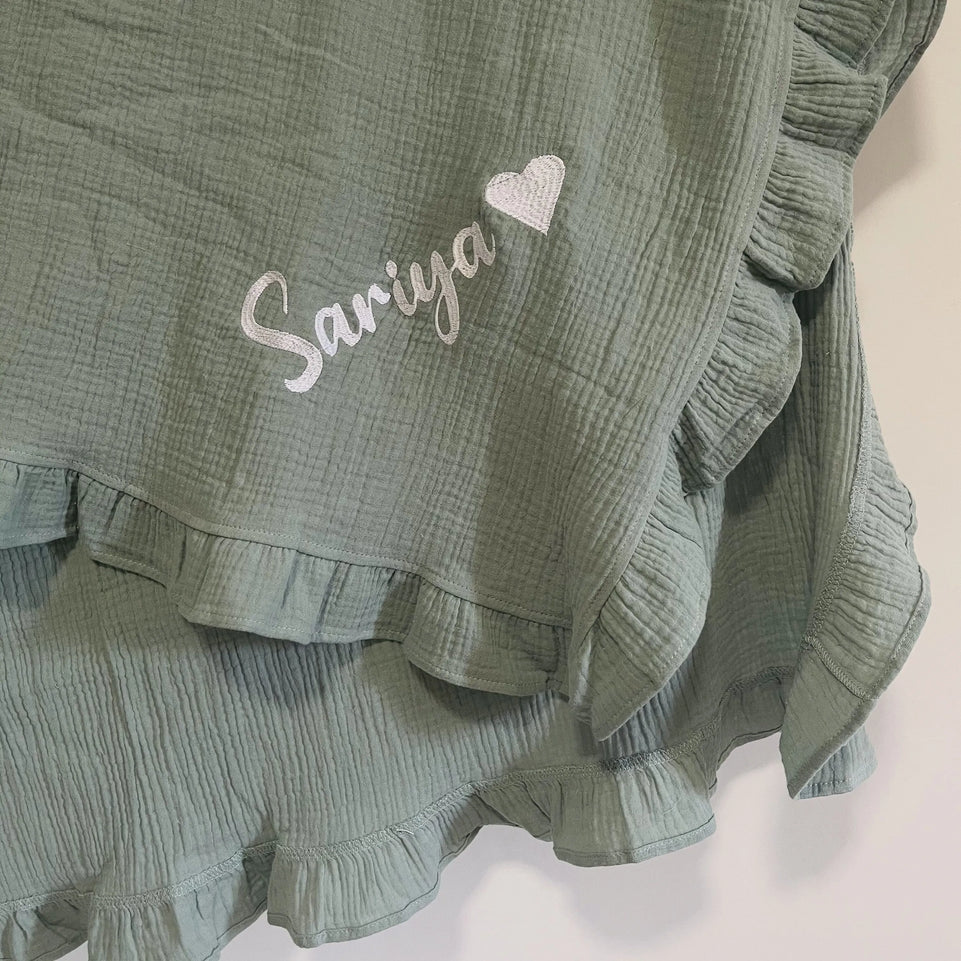 Ruffle Blanket Customize Baby Name Baby Blanket Personalized Baby Comforter Cotton  Infant Blanket Swaddle Bath Towel