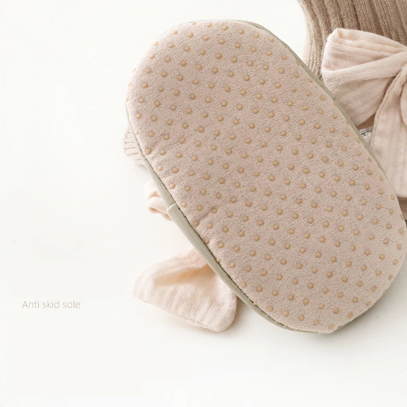 Spring Autumn Baby Girls PU Sole Floor Socks Non-Skid Infant Toddler Big Bow-Knot Stockings Newborn Winter Lace Socks Shoes