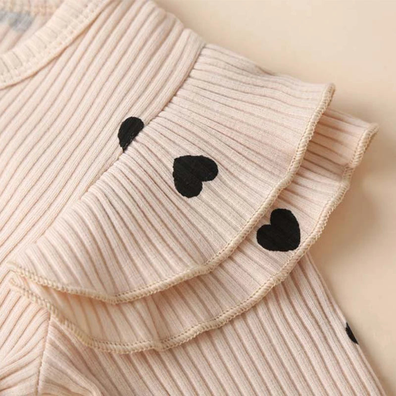 Valentine's Infant Newborn Baby Girl Spring Autumn Ribbed Solid Clothes Sets Ruffles Long Sleeve Bodysuits + Pants 3Pcs Outfits